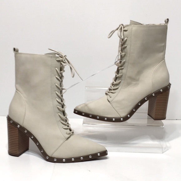 Cream crocodile boot Charles by Charles David lace up studded Duffy US 7 - Picture 3 of 13